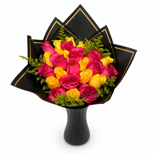 Pink & Sunshine 24 Roses Vase Arrangement