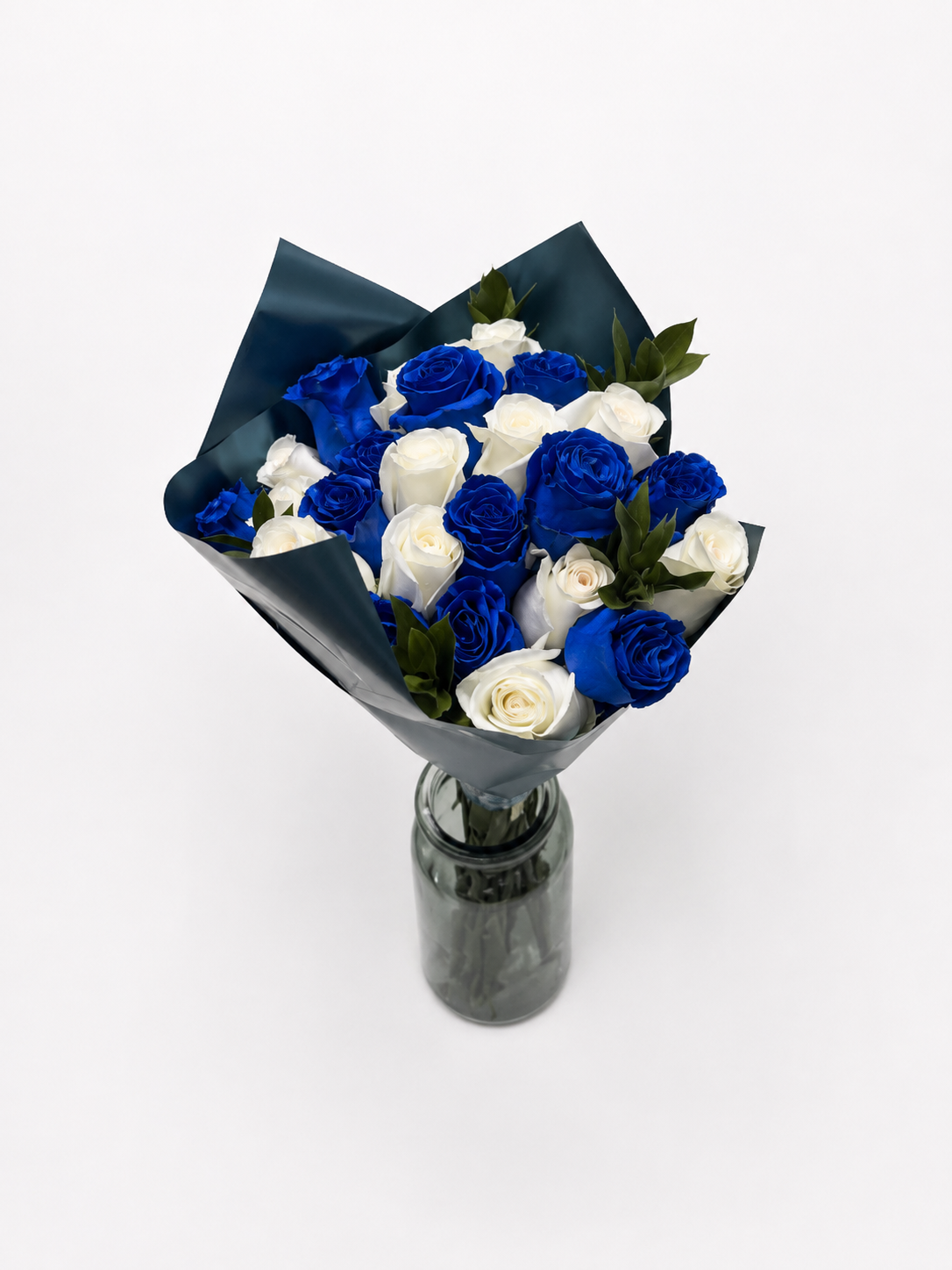 Blue and White Roses Vase Arrangement