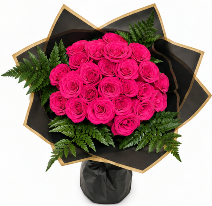 Passion 24 Hot Pink Roses Vase Arrangement